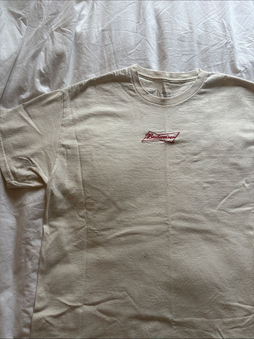 Men’s Budweiser Cream Short Sleeve T-Shirt, Size Large